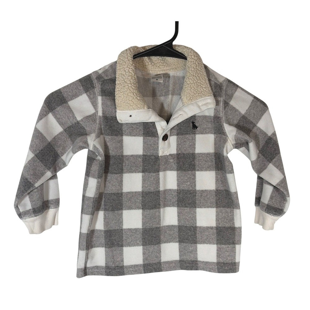 Carter's Toddler Buffalo Plaid Fleece Pullover Sherpa Collar Gray White 3T